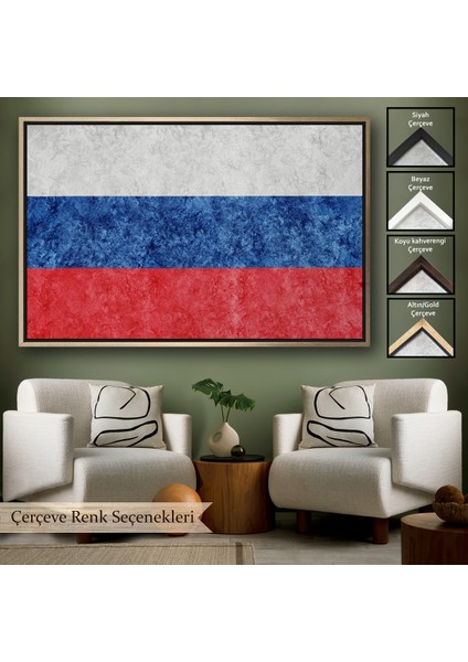 Çerçeveli Dekoratif Kanvas Tablo, Rusya BAYRAĞI-7271