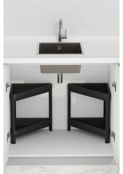 Üçgen 2 Katlı Köşe Raf Düzenleyici, Ev ve Banyo Için Organizer Standı Siyah fiyatları