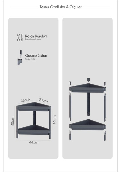 Üçgen 2 Katlı Köşe Raf Düzenleyici, Ev ve Banyo Için Organizer Standı Siyah modelleri