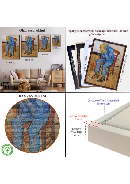 Çerçeveli Dekoratif Kanvas Tablo, Acı Çeken Yaşlı Adam Sonsuzluğun Eşiğinde - Vincent Van GOGH-7442 indirimleri