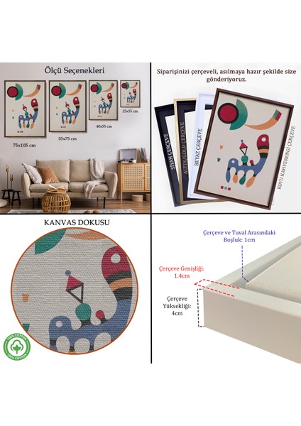 Çerçeveli Dekoratif Kanvas Tablo, Vasiliy Kandinsky - 11 Resim ve 7 Şiir Soyut TABLOSU-7485 indirimleri