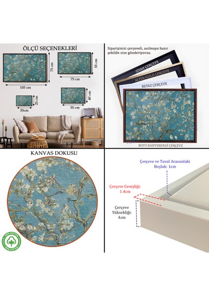 Çerçeveli Dekoratif Kanvas Tablo, Vincent Van Gogh - Çiçek Açan Badem Ağacı TABLOSU-7050 indirimleri