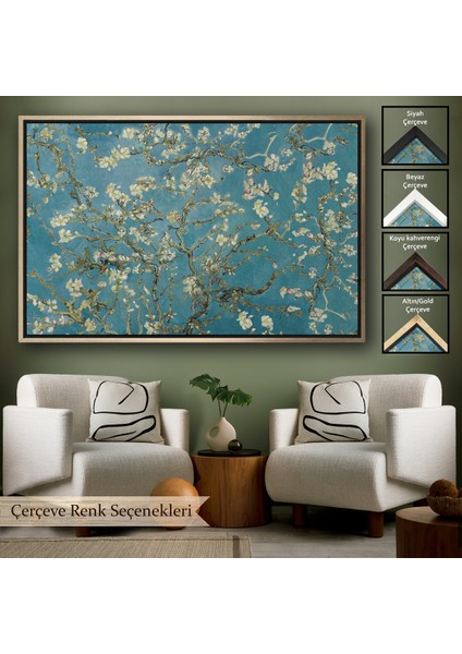 Çerçeveli Dekoratif Kanvas Tablo, Vincent Van Gogh - Çiçek Açan Badem Ağacı TABLOSU-7050