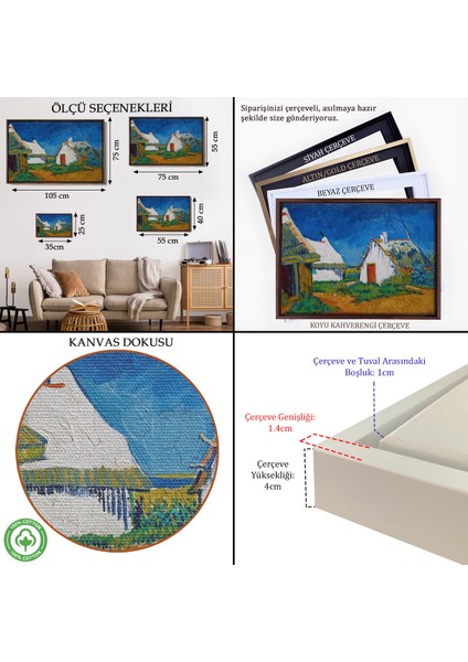 Çerçeveli Dekoratif Kanvas Tablo, Vincent Van Gogh - Saintes Mariesde Üç Beyaz Kulübe TABLOSU-7189 indirimleri