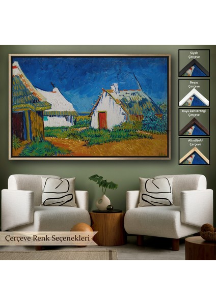 Çerçeveli Dekoratif Kanvas Tablo, Vincent Van Gogh - Saintes Mariesde Üç Beyaz Kulübe TABLOSU-7189
