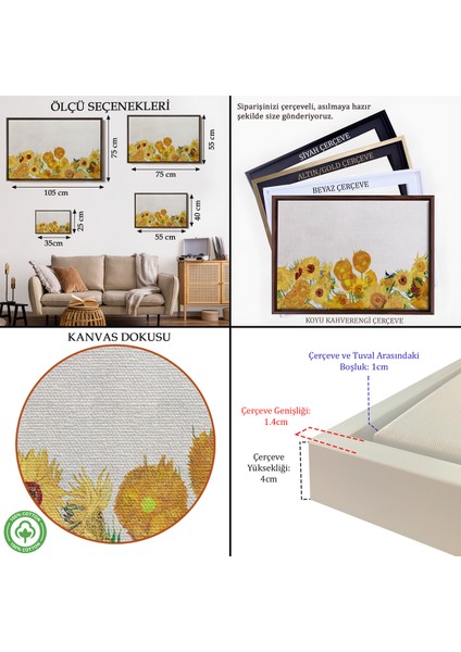 Çerçeveli Dekoratif Kanvas Tablo, Vincent Van Gogh - Ayçiçekleri TABLO-7149 indirimleri