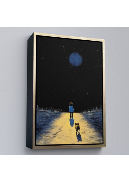 Çerçeveli Dekoratif Kanvas Tablo, Ay Işığına Yürüyen Çocuk ve Dostu TABLO-7534 fiyatları