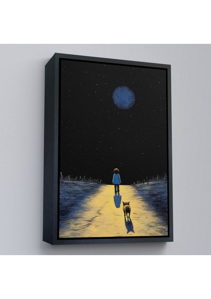 Çerçeveli Dekoratif Kanvas Tablo, Ay Işığına Yürüyen Çocuk ve Dostu TABLO-7534 modelleri