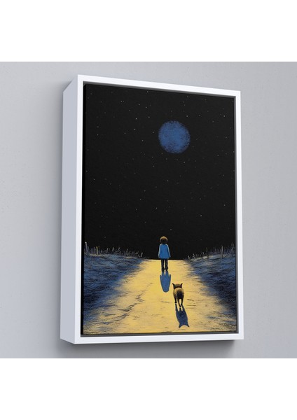 Çerçeveli Dekoratif Kanvas Tablo, Ay Işığına Yürüyen Çocuk ve Dostu TABLO-7534 fırsatları
