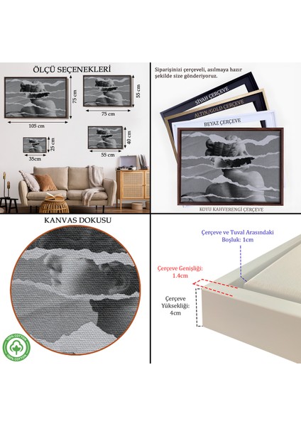 Çerçeveli Dekoratif Kanvas Tablo, Yunan Heykeli Görüntüsü Yırtık Kağıt TABLOSU-7231 indirimleri