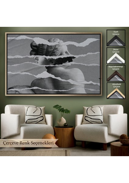 Çerçeveli Dekoratif Kanvas Tablo, Yunan Heykeli Görüntüsü Yırtık Kağıt TABLOSU-7231