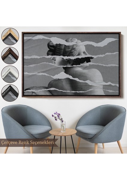 Çerçeveli Dekoratif Kanvas Tablo, Yunan Heykeli Görüntüsü Yırtık Kağıt TABLOSU-7231