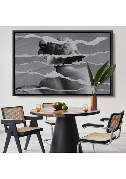 Çerçeveli Dekoratif Kanvas Tablo, Yunan Heykeli Görüntüsü Yırtık Kağıt TABLOSU-7231