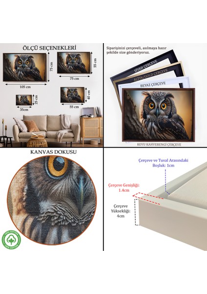 Çerçeveli Dekoratif Kanvas Tablo, Sevimli Baykuş TABLOSU-7223 indirimleri