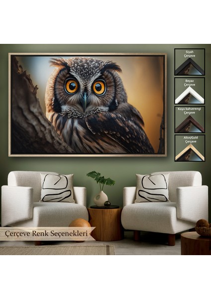 Çerçeveli Dekoratif Kanvas Tablo, Sevimli Baykuş TABLOSU-7223