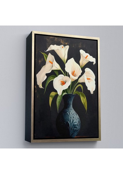Çerçeveli Dekoratif Kanvas Tablo, Vazo Içindeki Beyaz Çiçekler TABLO-7555