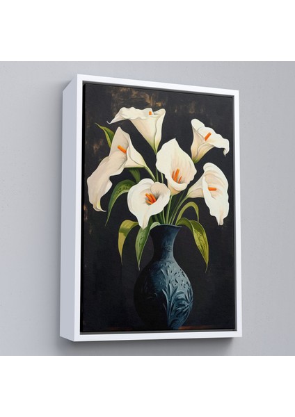 Çerçeveli Dekoratif Kanvas Tablo, Vazo Içindeki Beyaz Çiçekler TABLO-7555 fırsatları