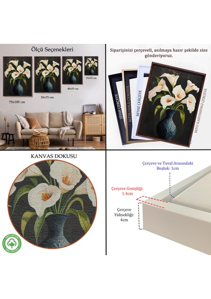 Çerçeveli Dekoratif Kanvas Tablo, Vazo Içindeki Beyaz Çiçekler TABLO-7555 indirimleri