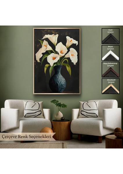 Çerçeveli Dekoratif Kanvas Tablo, Vazo Içindeki Beyaz Çiçekler TABLO-7555