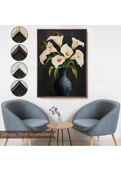 Çerçeveli Dekoratif Kanvas Tablo, Vazo Içindeki Beyaz Çiçekler TABLO-7555