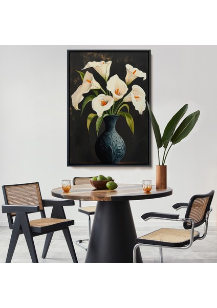 Çerçeveli Dekoratif Kanvas Tablo, Vazo Içindeki Beyaz Çiçekler TABLO-7555