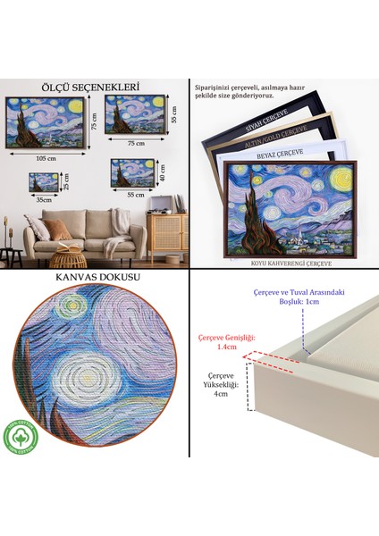 Çerçeveli Dekoratif Kanvas Tablo, Vincent Van Gogh - Yıldızlı Geceler Premium Görüntü TABLOSU-7163 indirimleri
