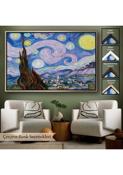 Çerçeveli Dekoratif Kanvas Tablo, Vincent Van Gogh - Yıldızlı Geceler Premium Görüntü TABLOSU-7163