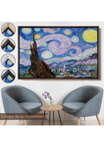 Çerçeveli Dekoratif Kanvas Tablo, Vincent Van Gogh - Yıldızlı Geceler Premium Görüntü TABLOSU-7163