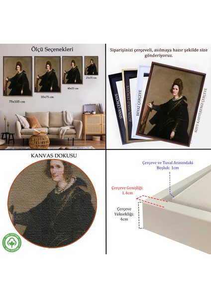 Çerçeveli Dekoratif Kanvas Tablo, Diego Velázquez - Kadın Portresi TABLO-7377 indirimleri