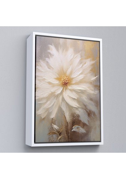 Çerçeveli Dekoratif Kanvas Tablo, Yağlıboya Görünümlü Beyaz Çiçek TABLO-7559