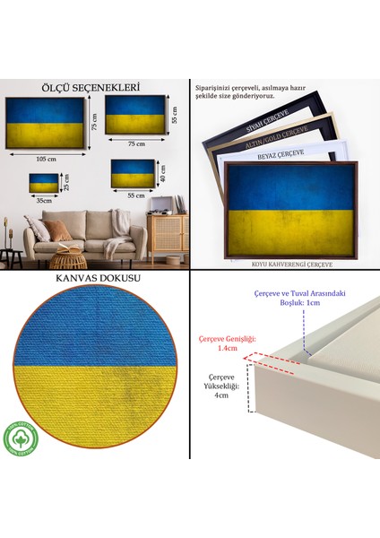 Çerçeveli Dekoratif Kanvas Tablo, Ukrayna BAYRAĞI-7270 indirimleri