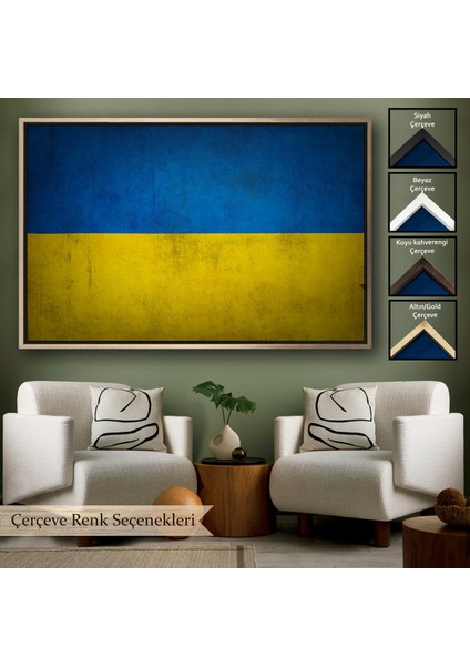 Çerçeveli Dekoratif Kanvas Tablo, Ukrayna BAYRAĞI-7270
