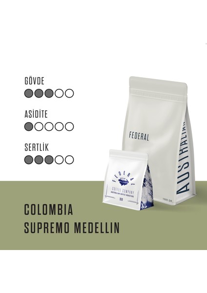 Colombia Supremo Medellin (Öğütülmüş Filtre Kahve) 1kg fiyatları