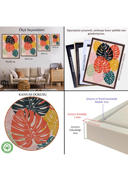 Çerçeveli Dekoratif Kanvas Tablo, Tropikal Yapraklar TABLOSU-7663 indirimleri