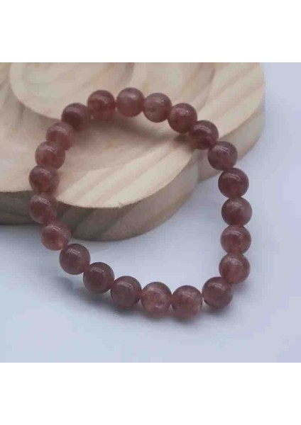Şifalı - Çilek Kuvars Doğal Taş Bileklik 6 mm – Sevgi ve Pozitif Enerji Taşı - Elastik Ipli
