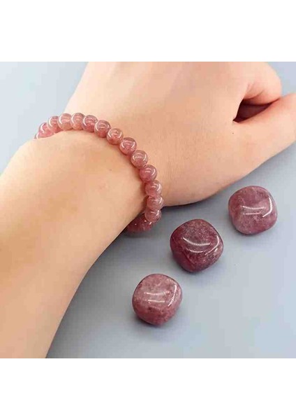 Şifalı - Çilek Kuvars Doğal Taş Bileklik 6 mm – Sevgi ve Pozitif Enerji Taşı - Elastik Ipli modelleri