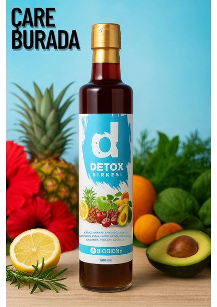 Detoks Sirkesi 500 ml (Kiraz, Ananas, Avokado, Zencefil, Hibisküs, Karanfil)