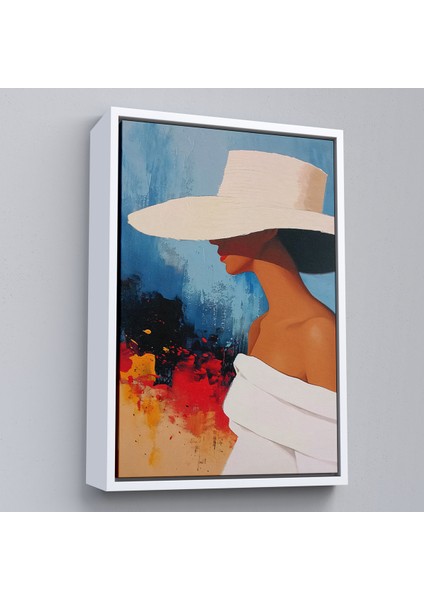 Çerçeveli Dekoratif Kanvas Tablo, Beyaz Şapkalı Soyut Kadın TABLO-7621 fırsatları