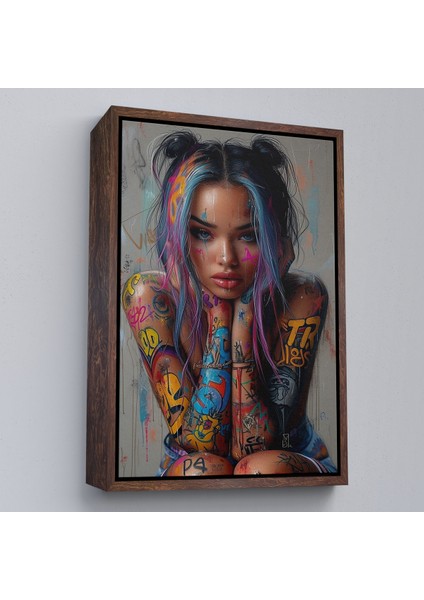 Çerçeveli Dekoratif Kanvas Tablo, Sürreal Dövmeli Hippi Kadın TABLO-7733 fiyatları