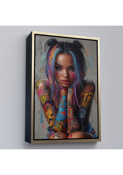 Çerçeveli Dekoratif Kanvas Tablo, Sürreal Dövmeli Hippi Kadın TABLO-7733 modelleri