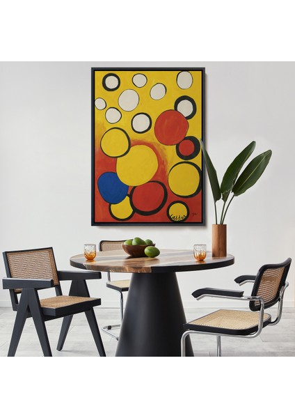 Çerçeveli Dekoratif Kanvas, Calder - Sarı ve Kırmızı Küreler Tablosu - Orbs On Yellow And RED-7367