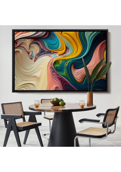 Çerçeveli Dekoratif Kanvas Tablo, Renkli Girdap Boyalar TABLOSU-7235