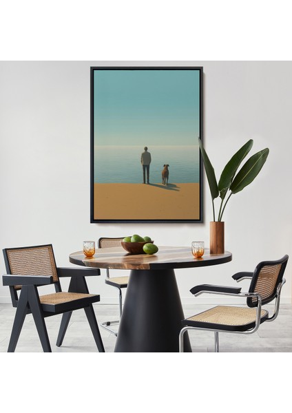 Çerçeveli Dekoratif Kanvas Tablo, Sahilde Tefekkür Eden Adam TABLOSU-7509