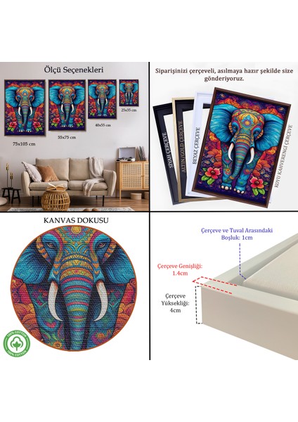 Çerçeveli Dekoratif Kanvas Tablo, Fil Mandala TABLO-7526 indirimleri