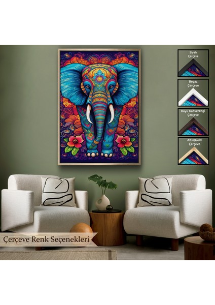 Çerçeveli Dekoratif Kanvas Tablo, Fil Mandala TABLO-7526