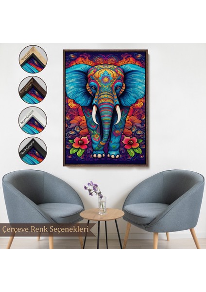 Çerçeveli Dekoratif Kanvas Tablo, Fil Mandala TABLO-7526