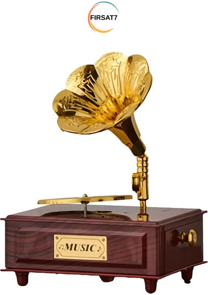Özel Tasarım Nostaljik Gramafon Hareketli Müzik Kutusu ve Takı Kutusu Hareketli Müzikli Gramofon