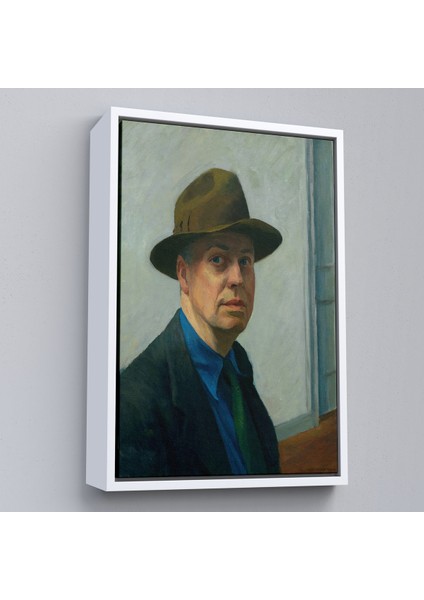 Çerçeveli Dekoratif Kanvas Tablo, Edward Hopper Tablosu - Self PORTRAIT-7407
