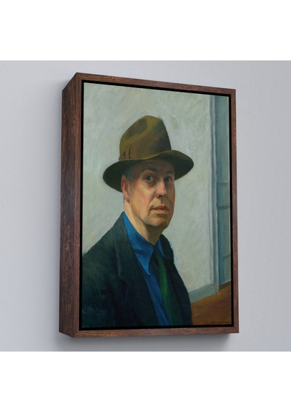 Çerçeveli Dekoratif Kanvas Tablo, Edward Hopper Tablosu - Self PORTRAIT-7407 fiyatları