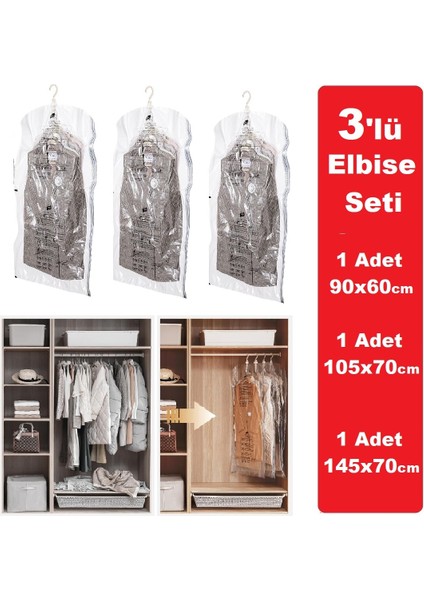 Vakumlu Hurç ve Organizer Seti, Şeffaf, Elbise ve Valiz Için Uygun